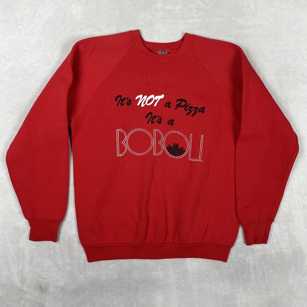 Vintage Boboli Raglan Sweatshirt Size Large Red It's Not A Pizza Crewneck